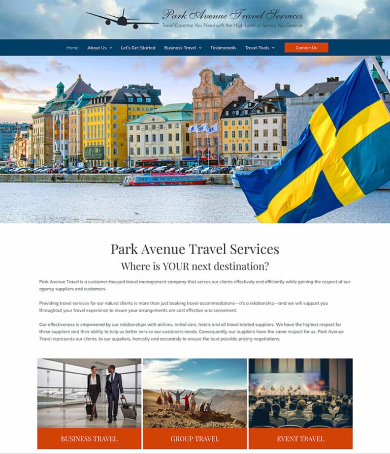 Screenshot of Park Avenue Travel Services website.