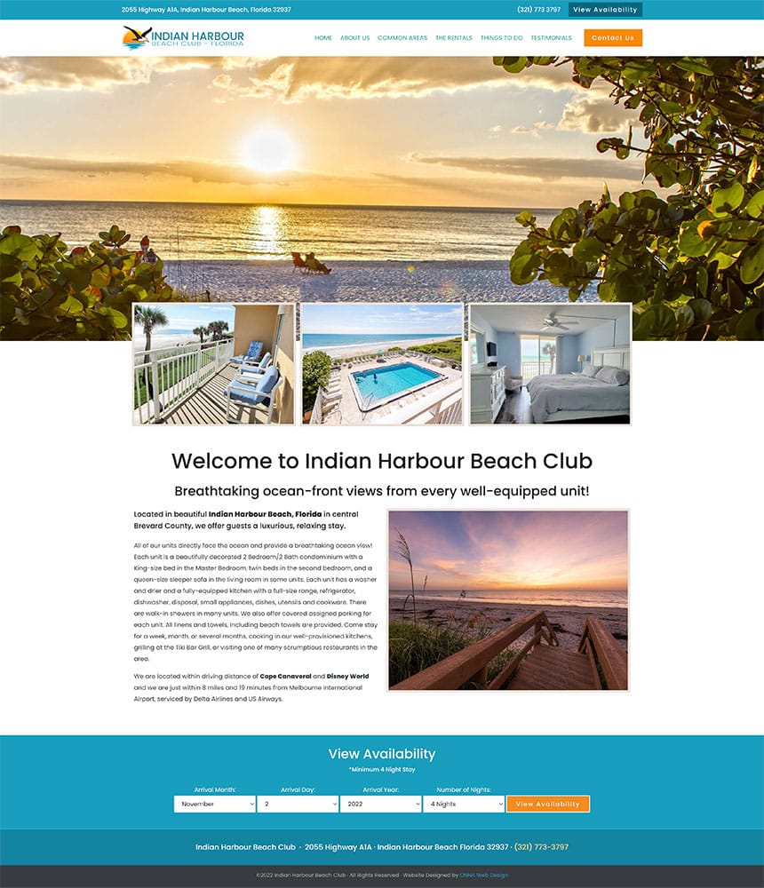 Screenshot of Indian Harbour Beach Club website