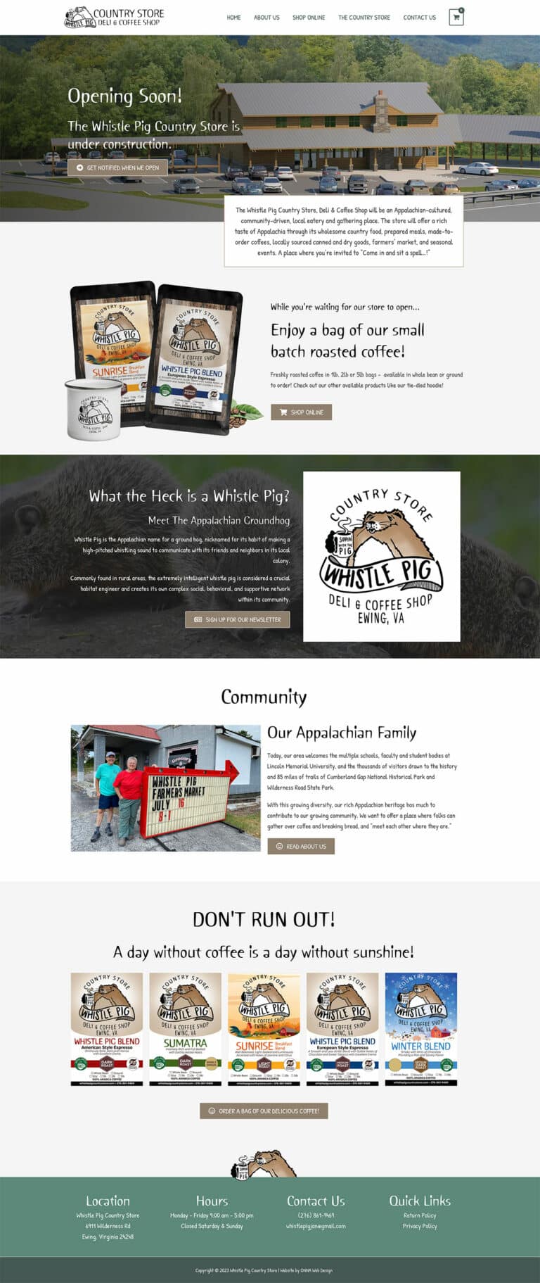 Screenshot of Whistle Pig Country Store website